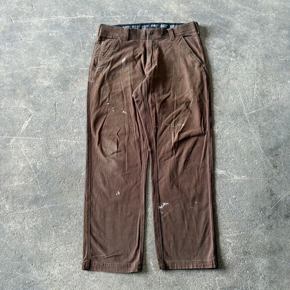 CAT Canvas Carpenter Pants Mens 34x30 Brown Relaxed Painted Workwear Stretch - Picture 1 of 8